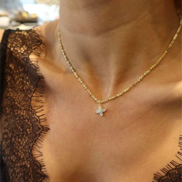 Taşlı Çiçek Figürlü Kolye | 925 Gümüş - Fi Season