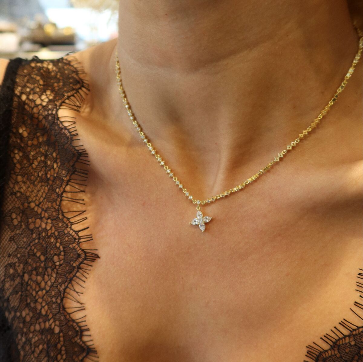 Taşlı Çiçek Figürlü Kolye | 925 Gümüş - 1