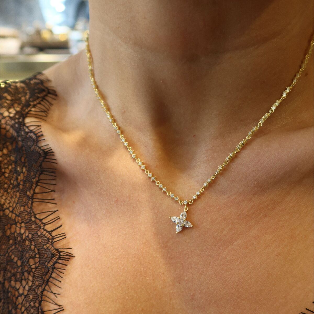 Taşlı Çiçek Figürlü Kolye | 925 Gümüş - 2