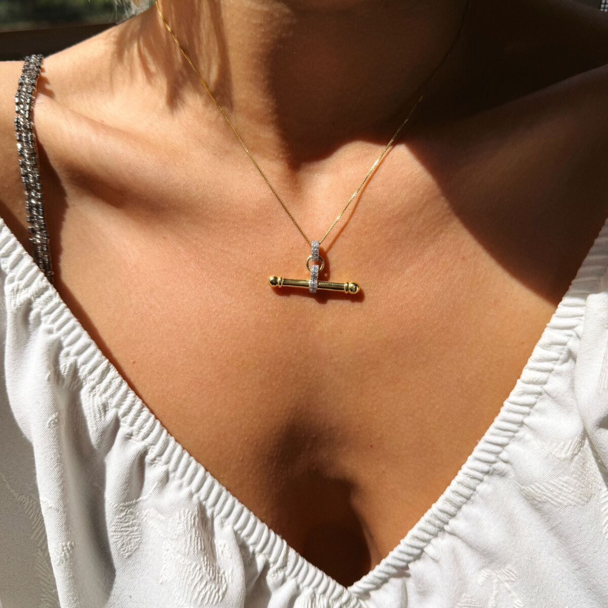 Taşlı Çubuk Kolye | 925 Gümüş - 1