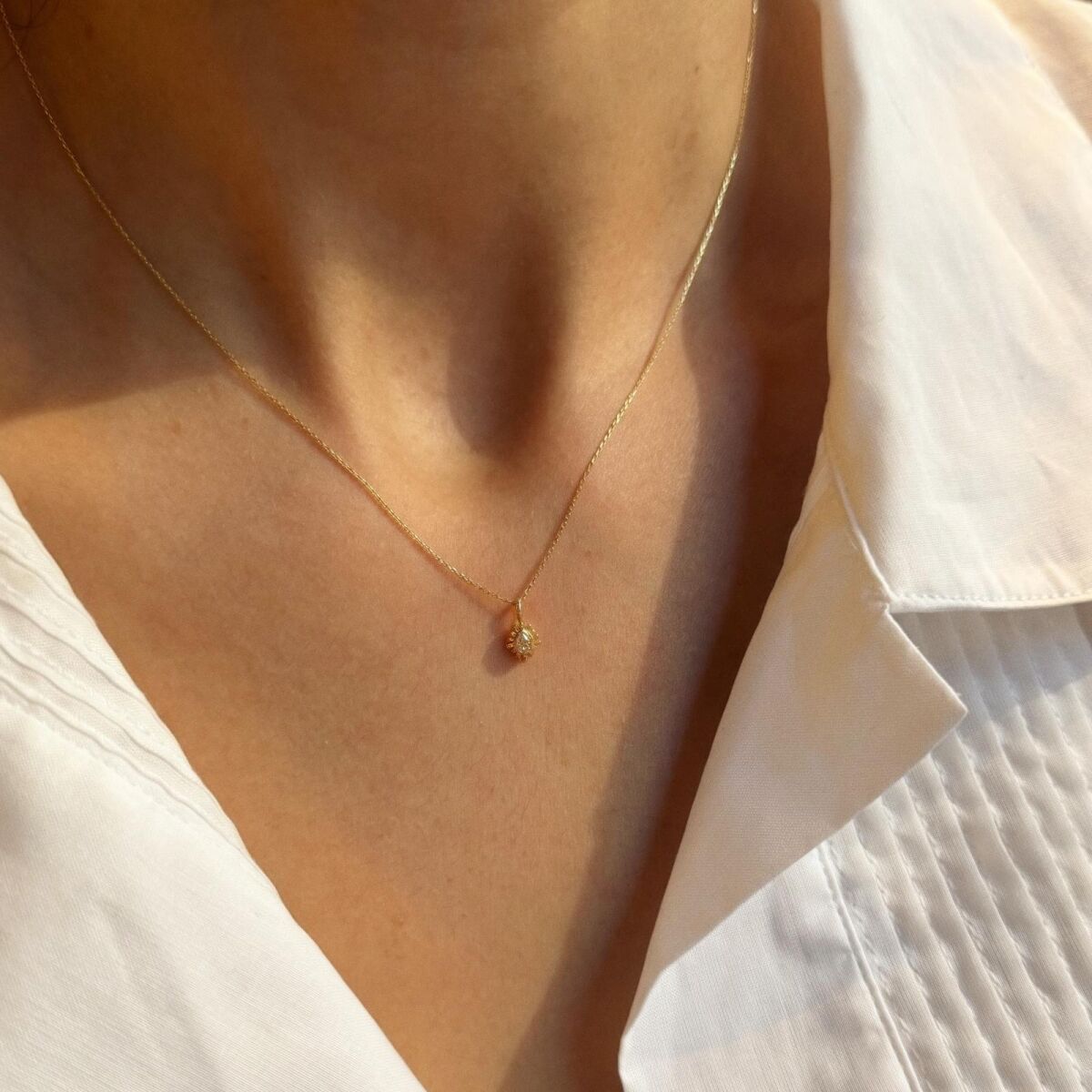 Taşlı Damla Kolye | 14 Ayar Altın - 1