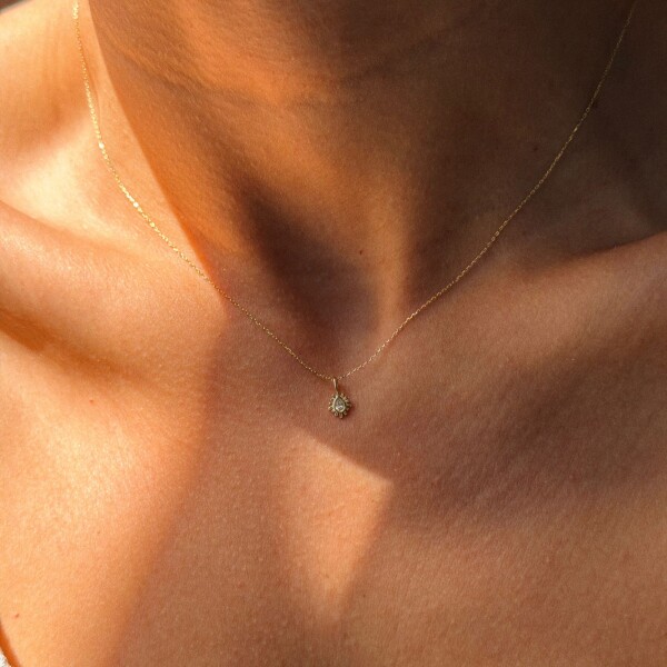 Taşlı Damla Kolye | 14 Ayar Altın - Fi Season (1)