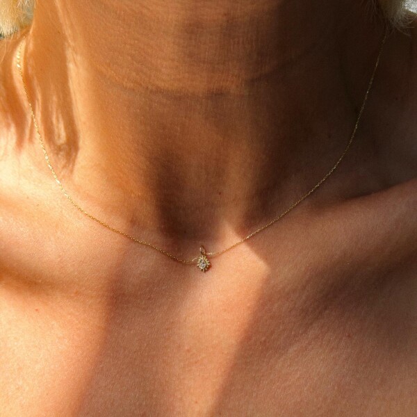 Taşlı Damla Kolye | 14 Ayar Altın - Fi Season