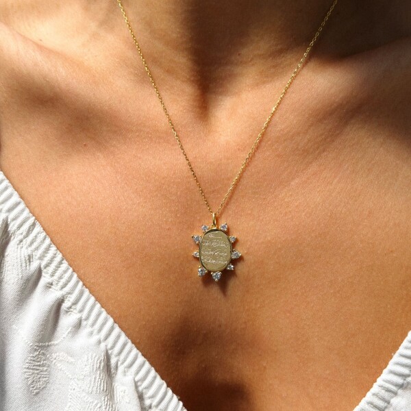 Taşlı Oval Dua Yazılı Kolye | 925 Gümüş - 1