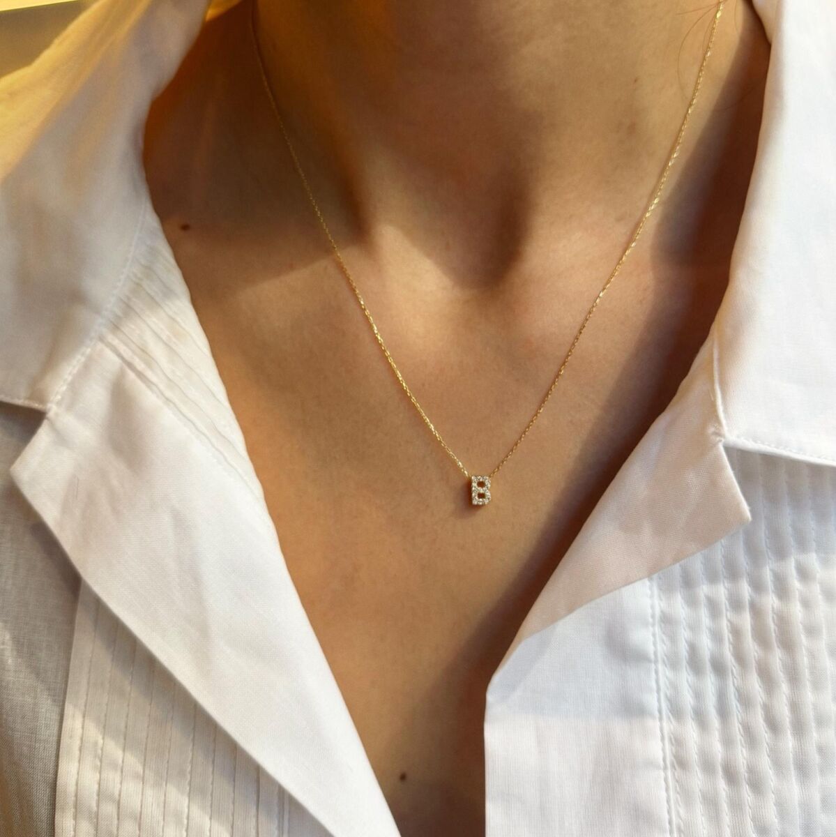 Taşlı Harf Kolye | 14 Ayar Altın - 1