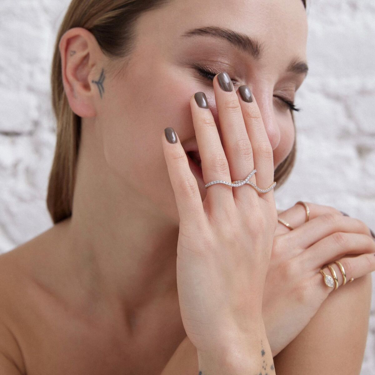 Taşlı İki Yönlü Yüzük | 14 Ayar Altın - 1