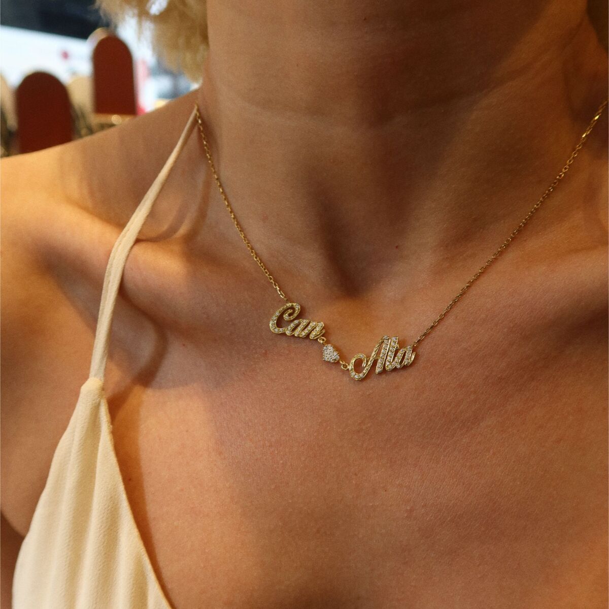 Taşlı İkili İsim Kolye | 925 Gümüş - 1