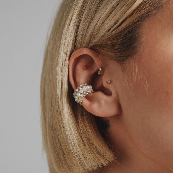 Taşlı İncili Ear Cuff | 925 Gümüş - Fi Season