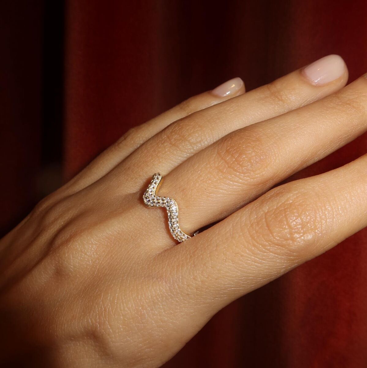 Taşlı Kıvrımlı Yüzük | 925 Gümüş - 1