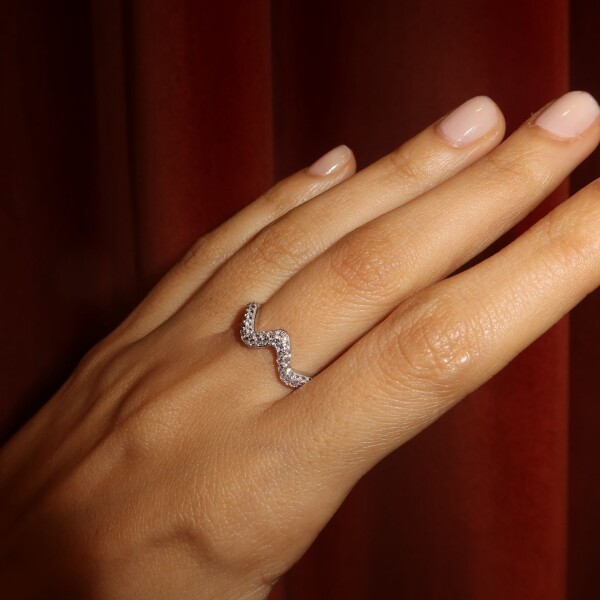 Taşlı Kıvrımlı Yüzük | 925 Gümüş - 2