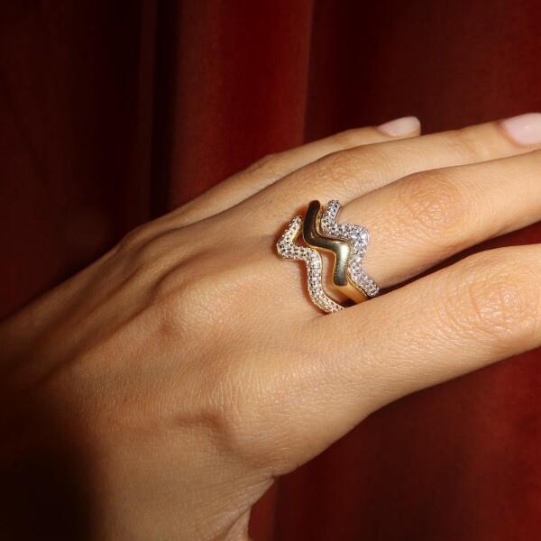 Taşlı Kıvrımlı Yüzük | 925 Gümüş - 5