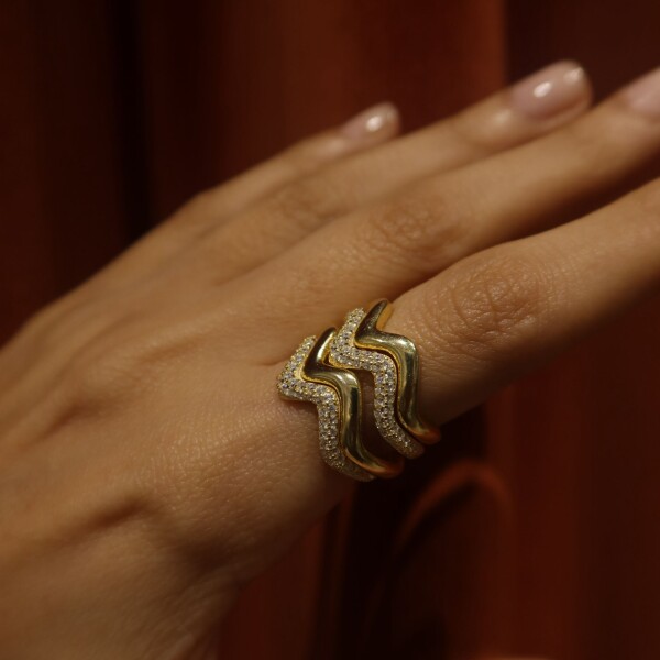 Taşlı Kıvrımlı Yüzük Seti | 925 Gümüş - 3