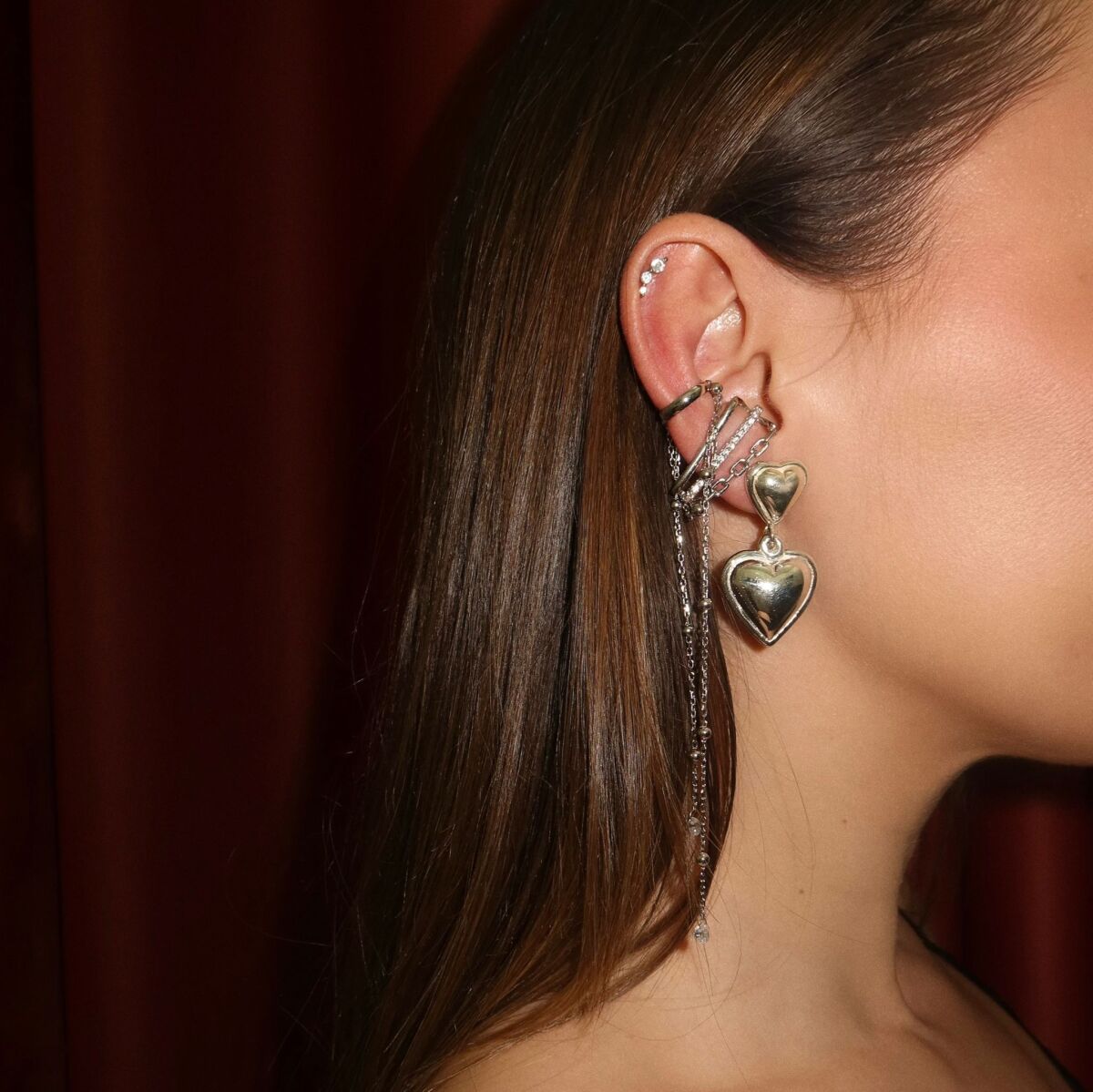 Taşlı Toplu Sallantılı Halka Ear Cuff | 925 Gümüş - 1