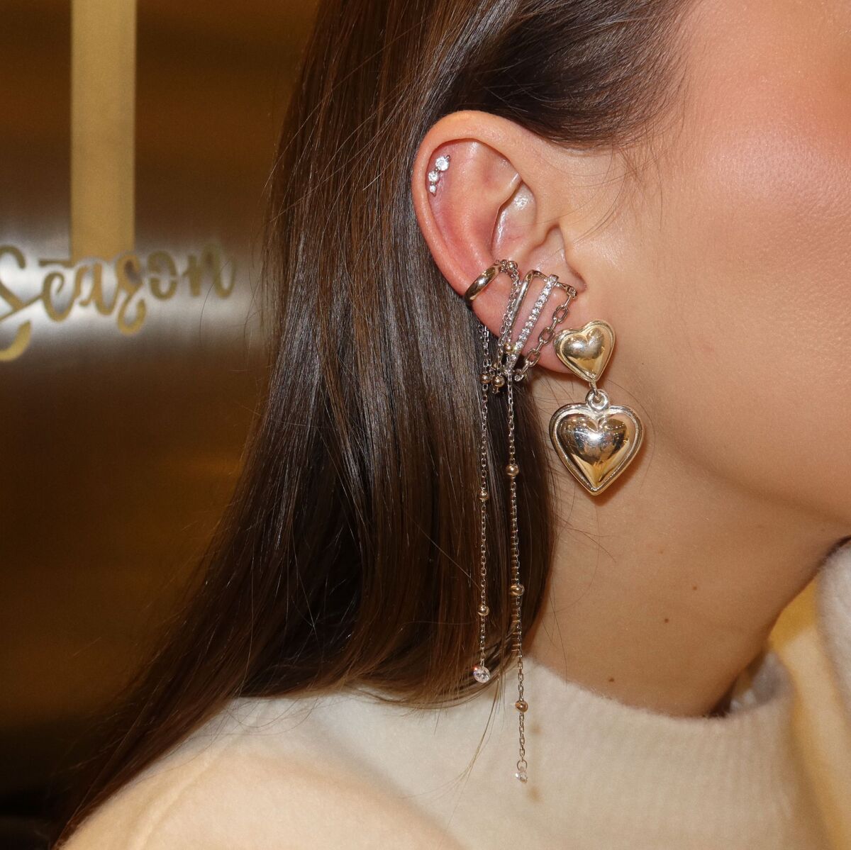 Taşlı Toplu Sallantılı Halka Ear Cuff | 925 Gümüş - 2