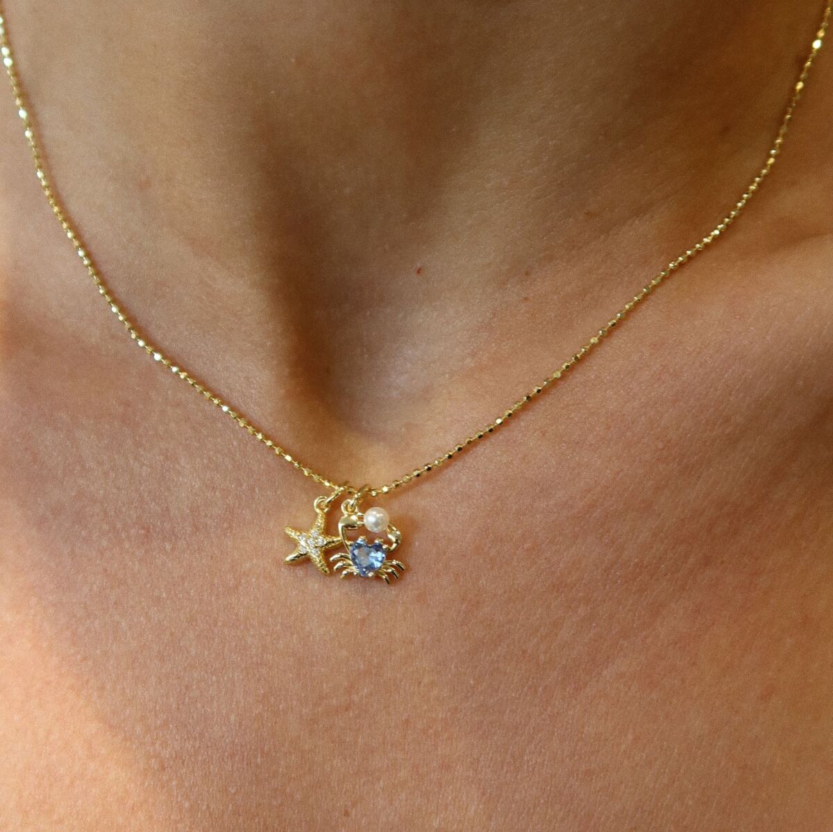 Taşlı Yıldızlı Yengeç Kolye | 925 Gümüş - 2