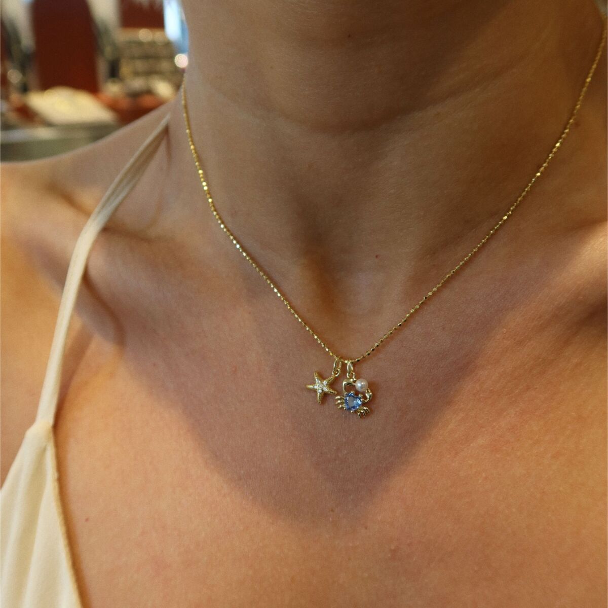 Taşlı Yıldızlı Yengeç Kolye | 925 Gümüş - 1