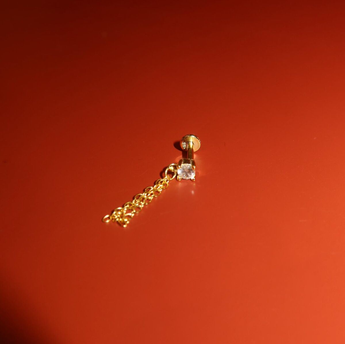 Taşlı Zincirli Tragus Piercing | 925 Gümüş - 1