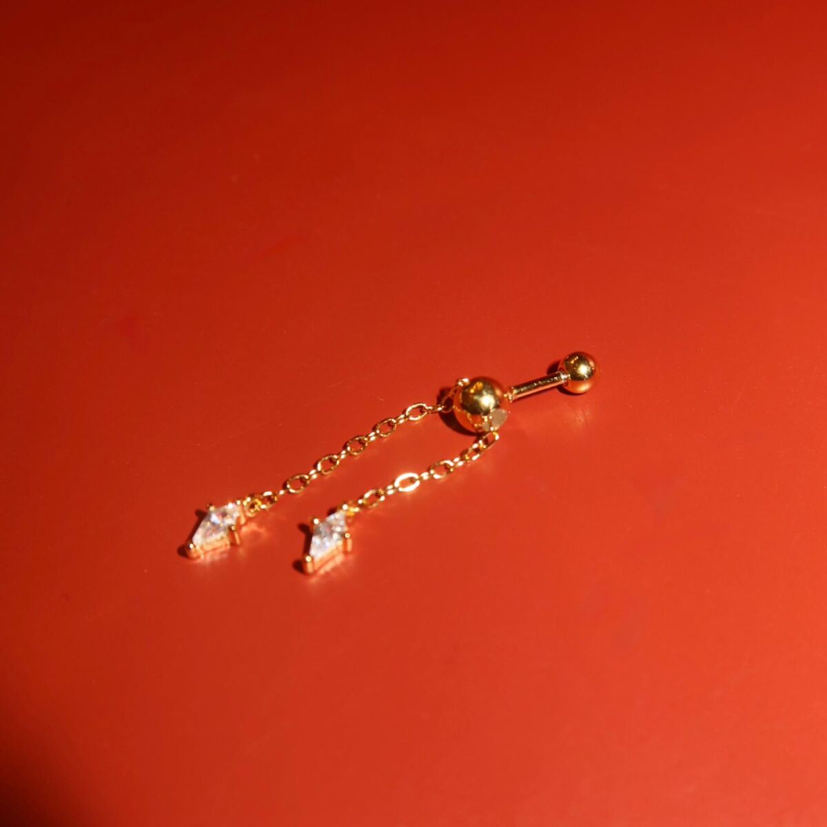 Taşlı Zincirli Tragus Piercing | 925 Gümüş - 1