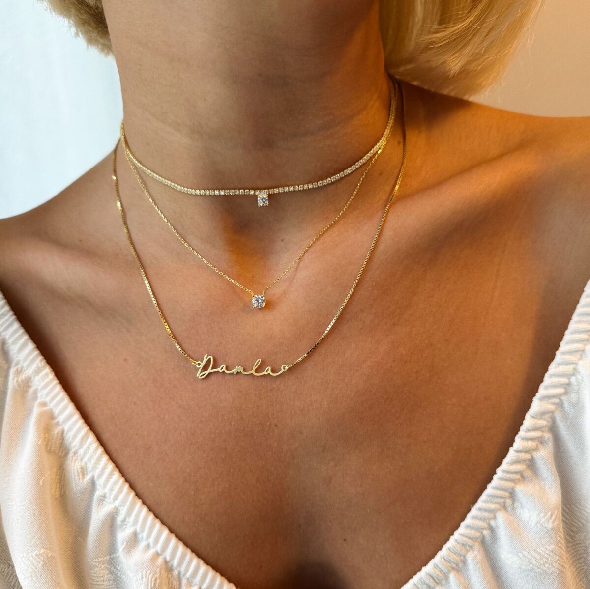 Tek Taşlı Su Yolu Choker | 925 Gümüş - 1