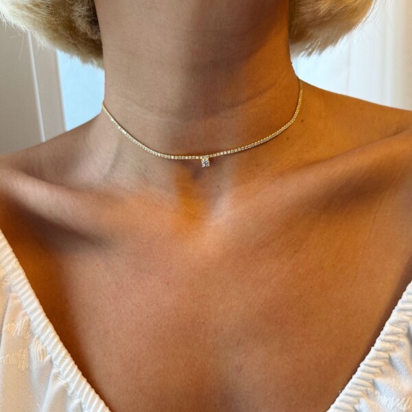 Tek Taşlı Su Yolu Choker | 925 Gümüş - Fi Season (1)