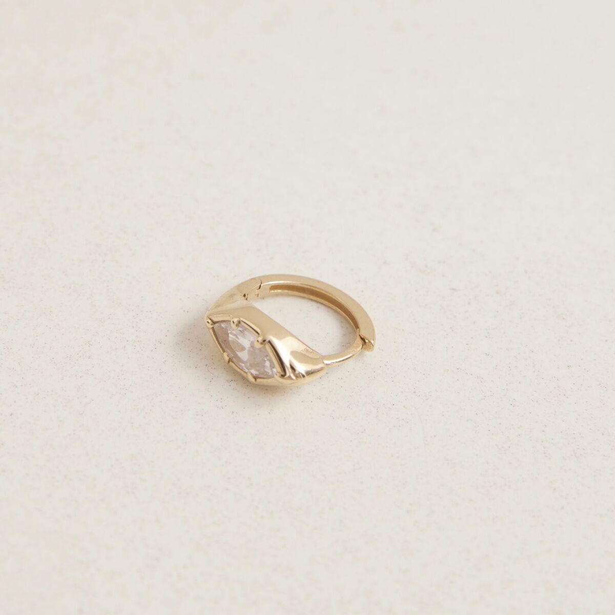 Tekli Badem Taşlı Halka Küpe | 14 Ayar Altın - 4