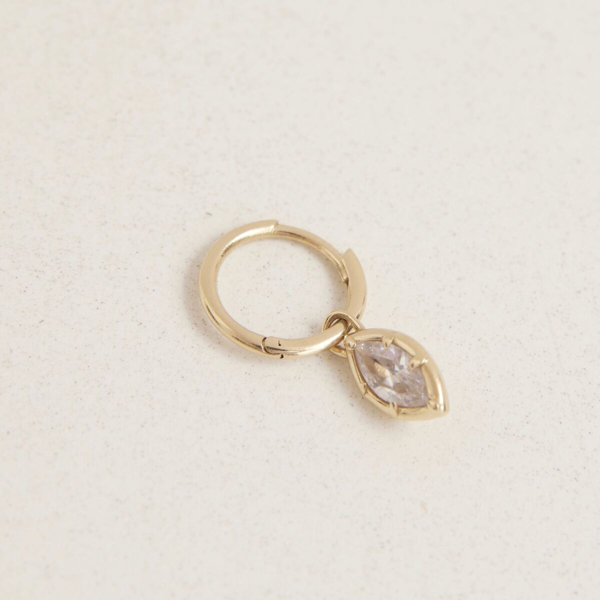 Tekli Halkalı Badem Taşlı Küpe | 14 Ayar Altın - 2