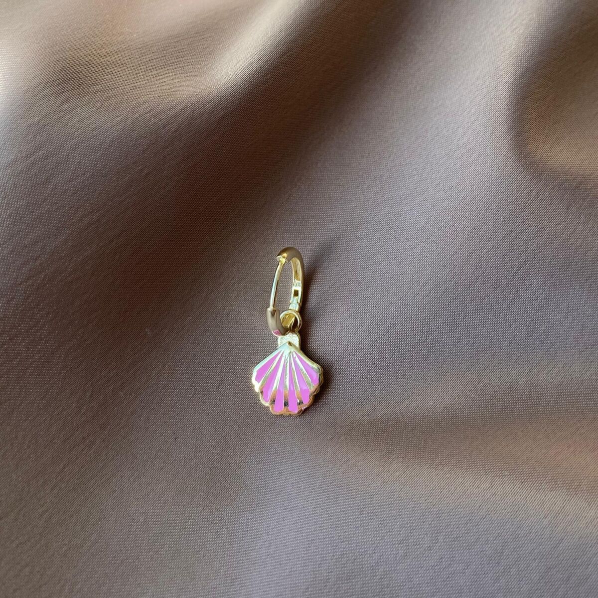 Tekli Halkalı Pembe Mineli Midye Küpe | 925 Gümüş - 1