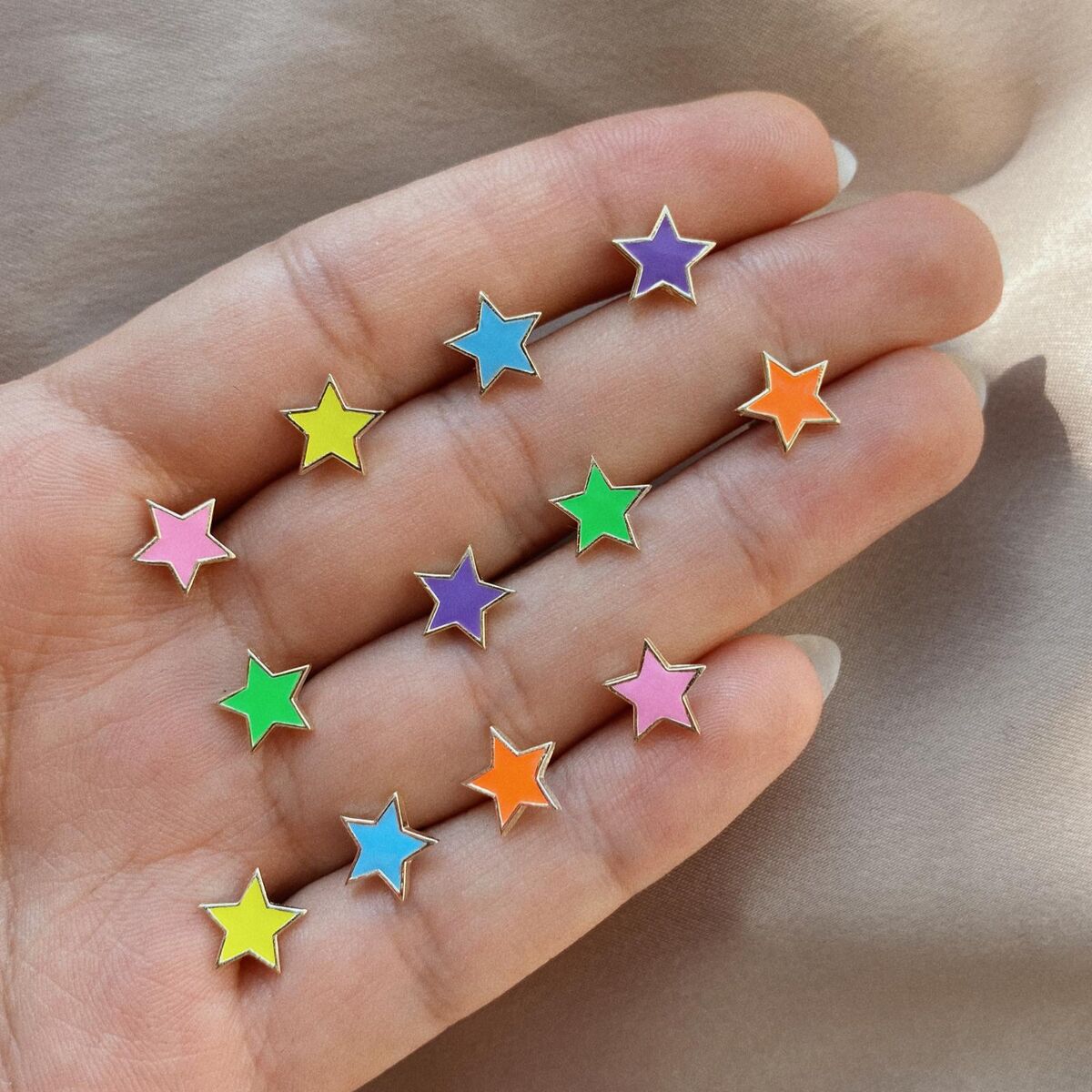 Tekli Renkli Mineli Yıldız Küpe | 925 Gümüş - 1