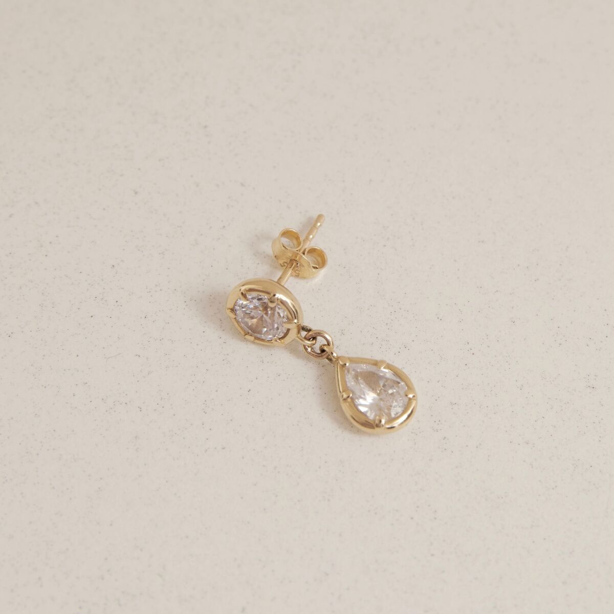 Tekli Sallantılı Damla Taşlı Küpe | 14 Ayar Altın - 6