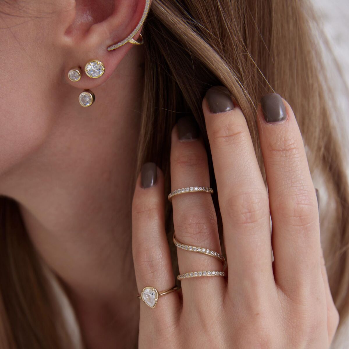 Tekli Taşlı Ear Cuff Küpe | 14 Ayar Altın - 2