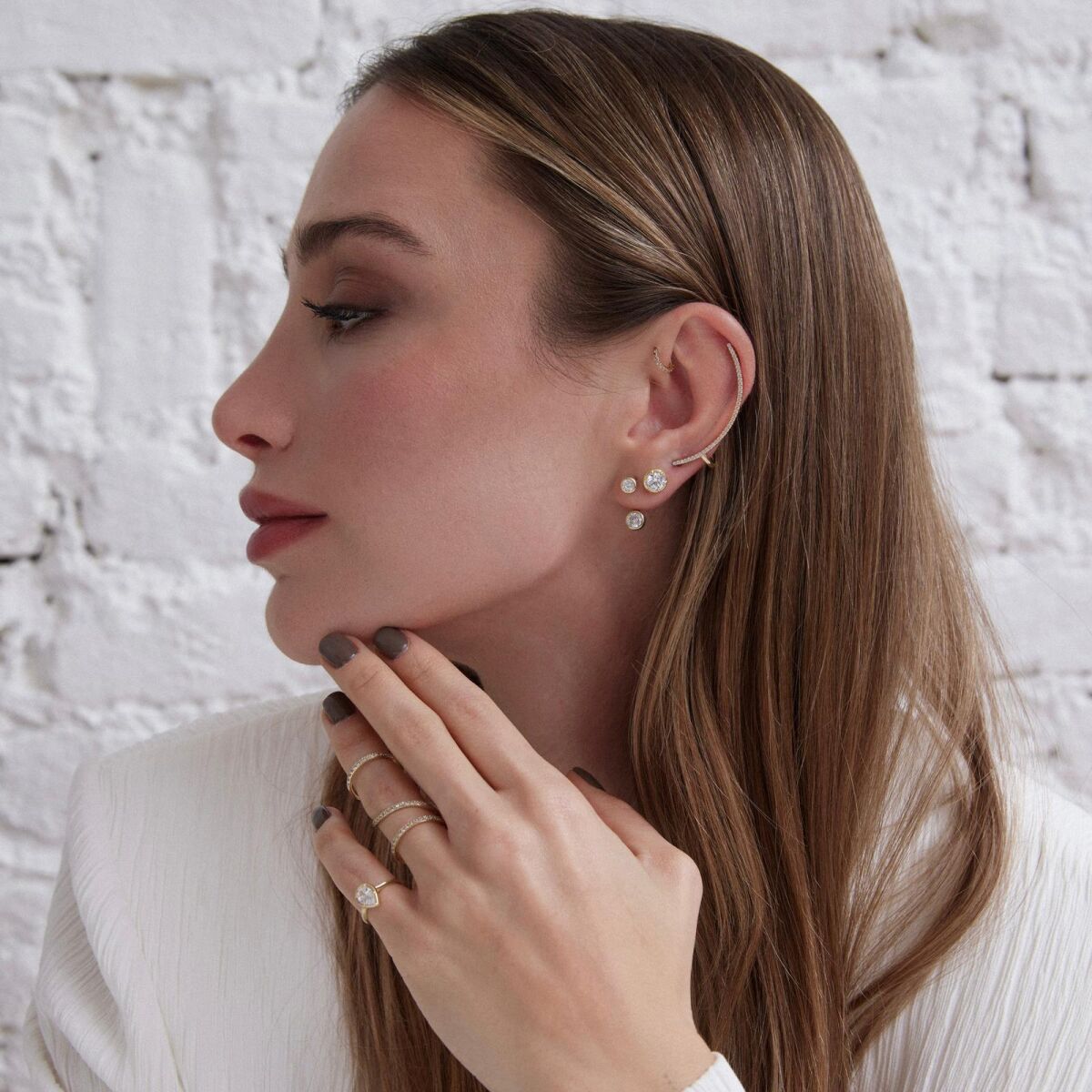 Tekli Taşlı Ear Cuff Küpe | 14 Ayar Altın - 1