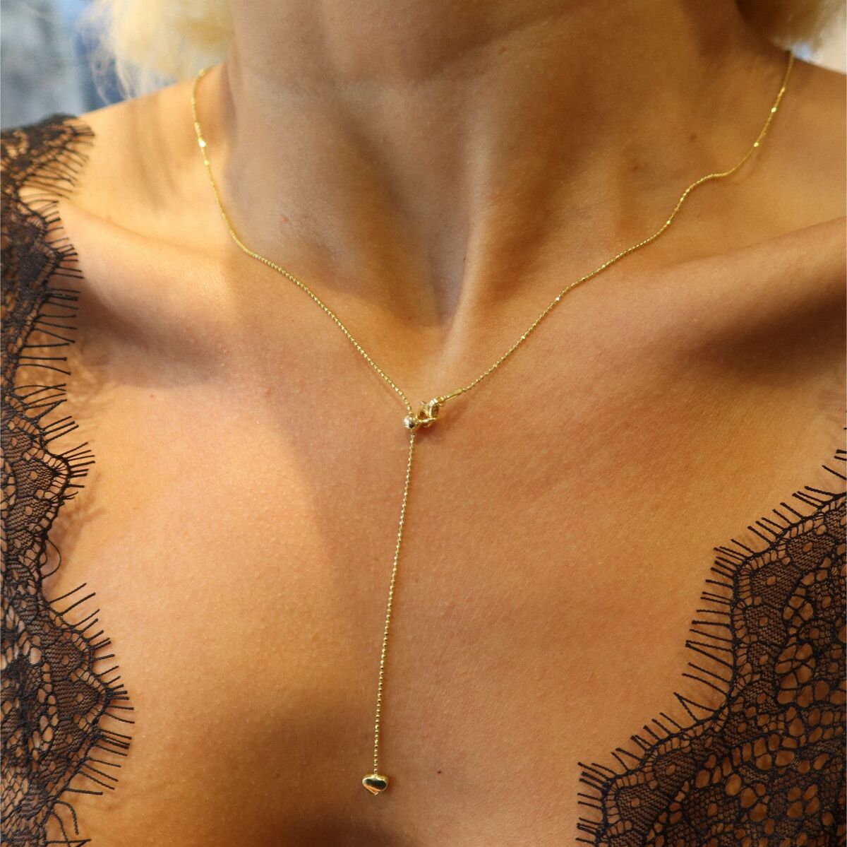 Top Zincirli Asansörlü Kalp Kolye | 925 Gümüş - 1