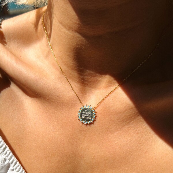 Turkuaz Taşlı Dua Yazılı Kolye | 925 Gümüş - 1