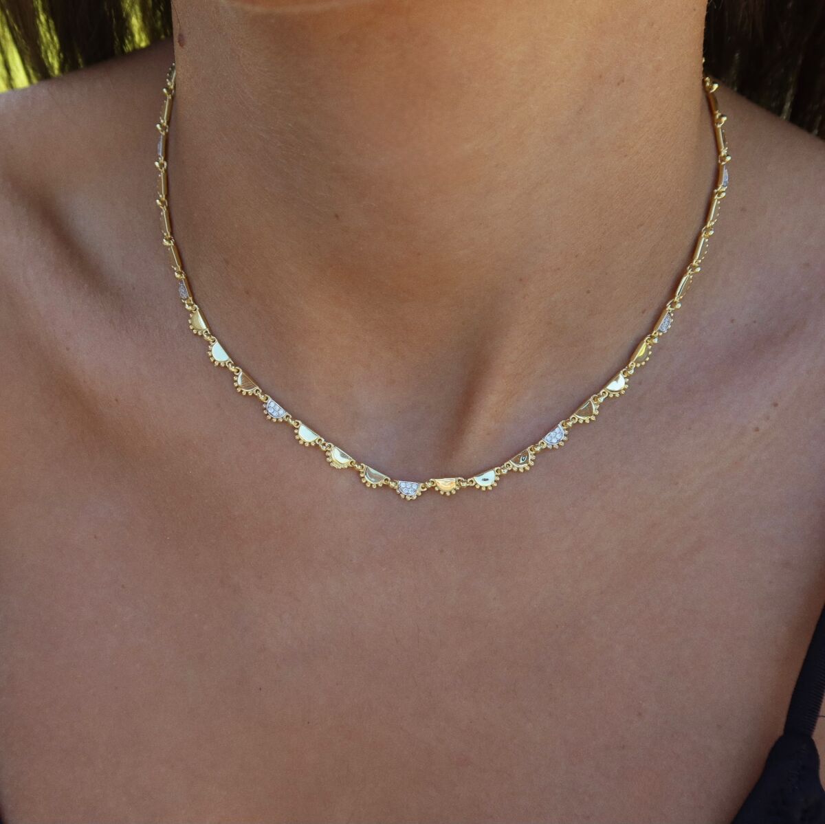 Yarım Güneş Figürlü Choker | 925 Gümüş - 1