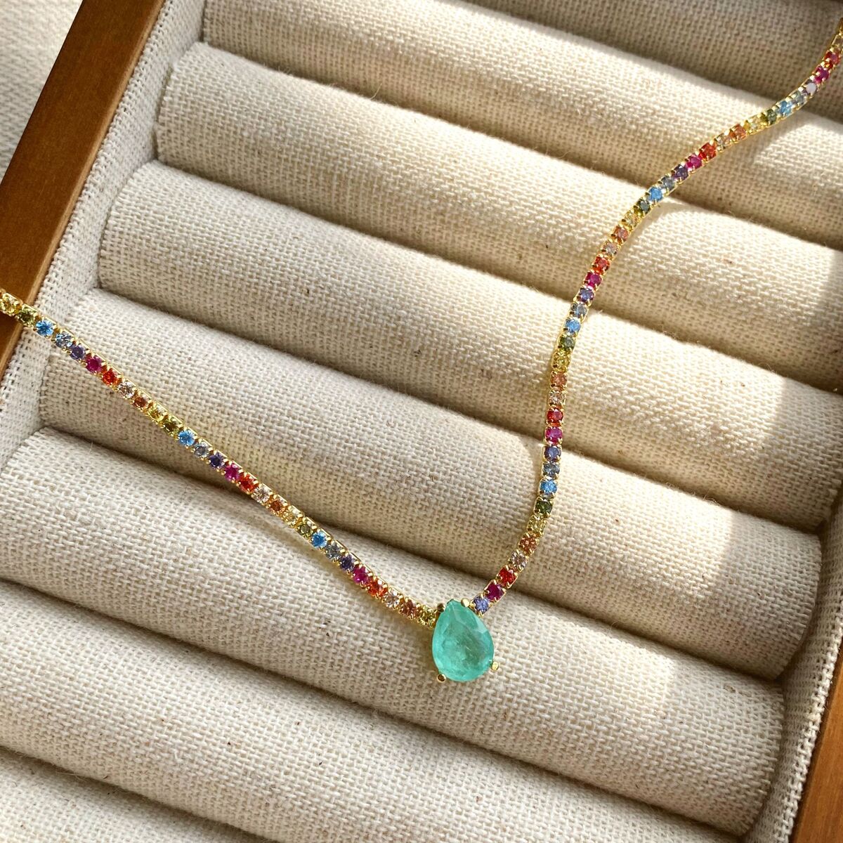 Yeşil Damla Taşlı Renkli Su Yolu Choker | 925 Gümüş - 1