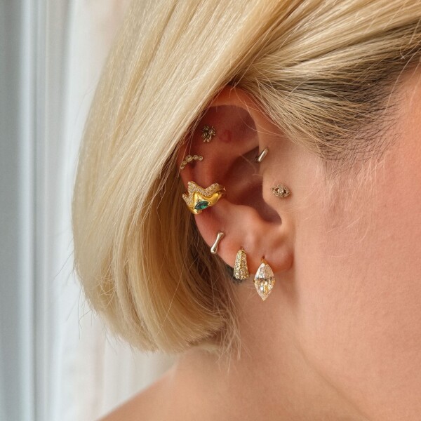 Yeşil Taşlı Ear Cuff | 925 Gümüş - Fi Season