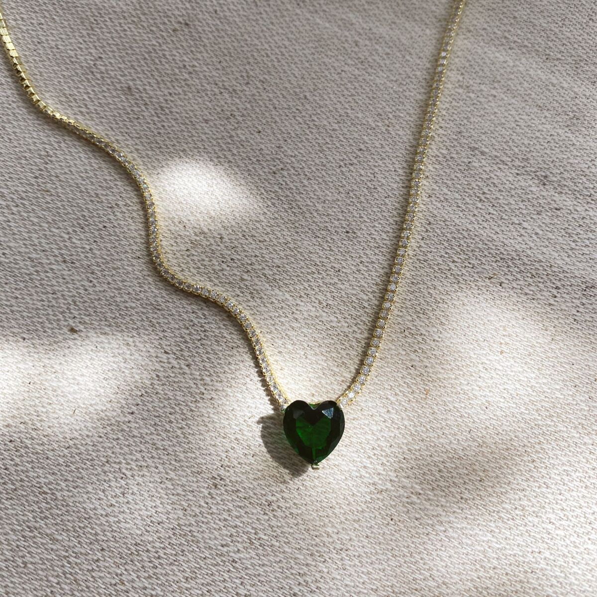 Yeşil Taşlı Kalp Su Yolu Choker | 925 Gümüş - 1