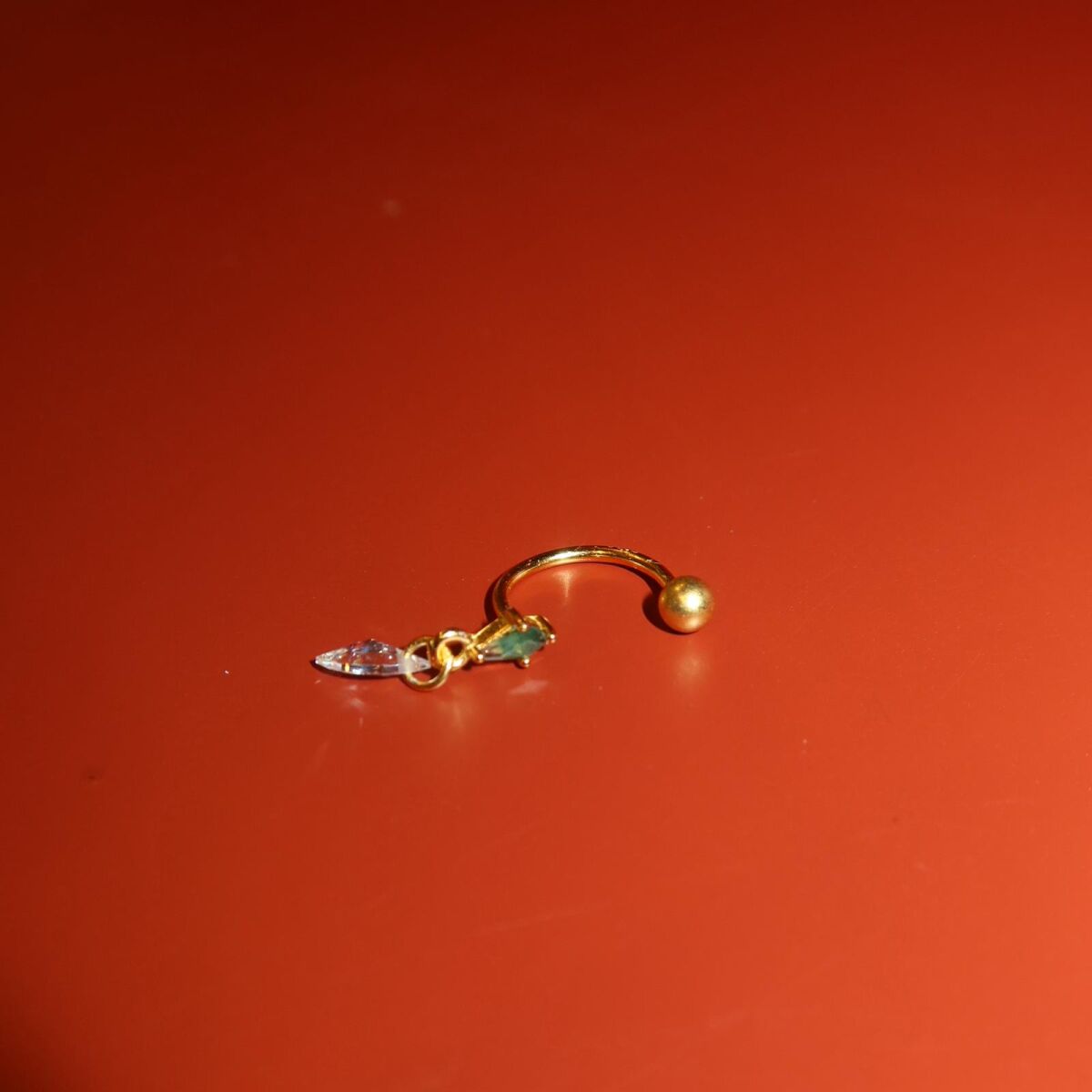 Yeşil Taşlı Zincirli Piercing | 925 Gümüş - 1